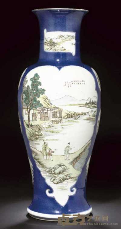 19th century A famille verte powder blue ground vase 